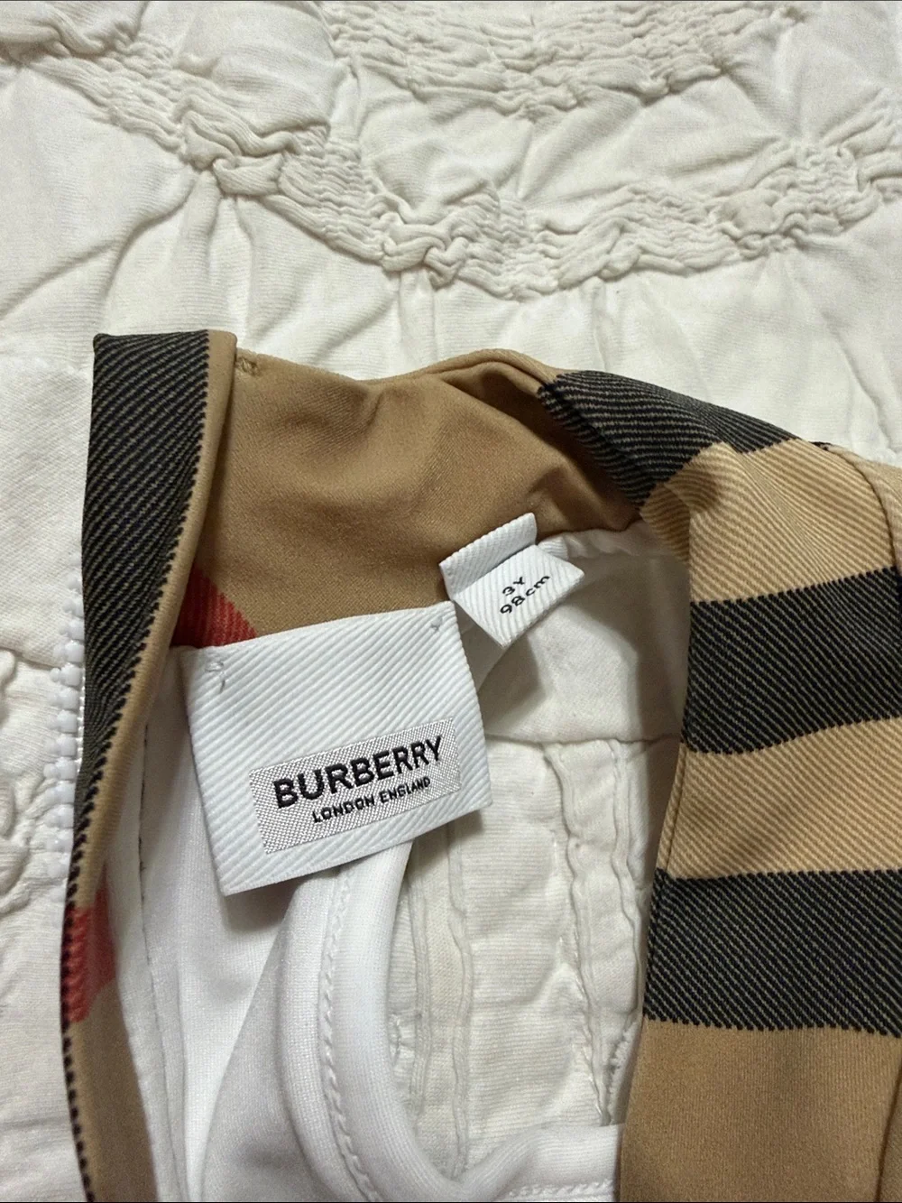 Burberry Beige, Black & Red Check High-Neck Kids One-Piece Swimsuit - Picture 5 of 6